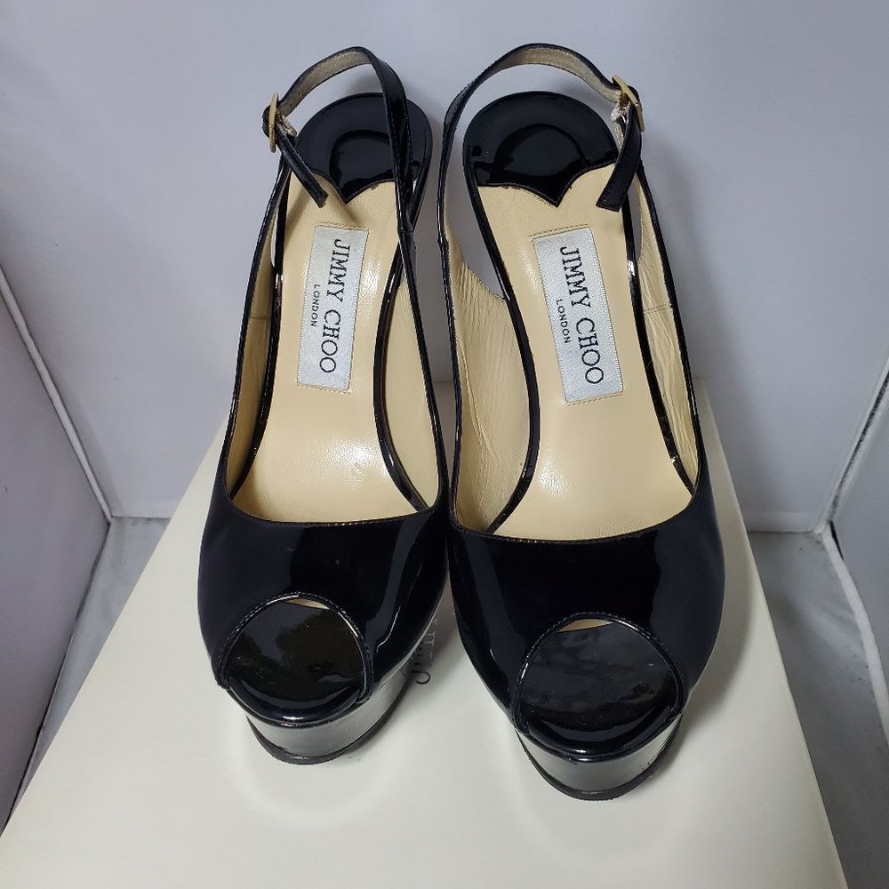 Jimmy Choo peep toe platform shoes sling back buckle fastenings Black 37… - Picture 3 of 13